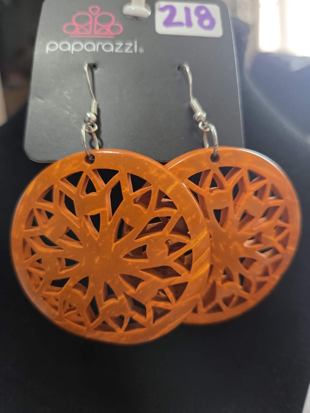 218# Paparazzi Bright Orange Filigree Round Drop Earrings